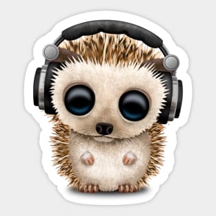 Cute Baby Hedgehog Deejay Wearing Headphones Sticker